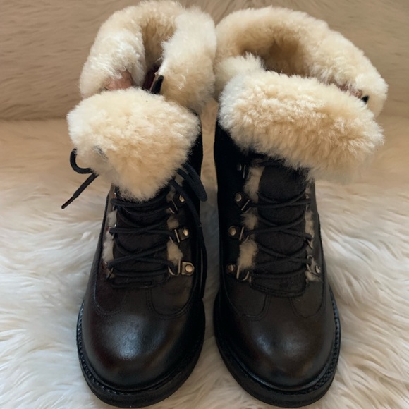 JEFFREY CAMPBELL Shearling Cuff Chunky Lace Up Leather Boots - Picture 8 of 13